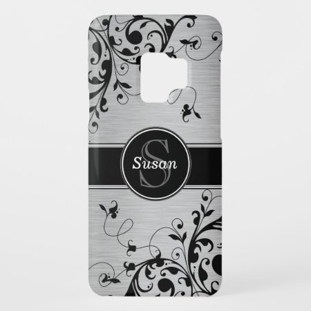 Silver Black Floral Swirls Razr Case