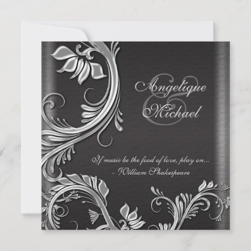 Silver black floral wedding engagement invitation