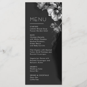 Silver Black Floral Wedding Menu