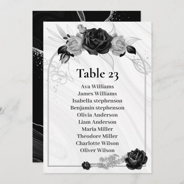silver & black flowers seating chart table number (Front/Back)