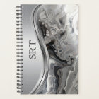 Silver Black Fluid Art Metal Monogrammed