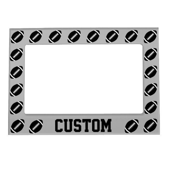 Silver & Black Football Custom Team or Player Name Magnetic Frame (Front)