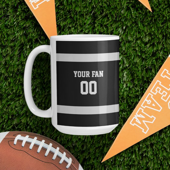Silver & Black Football Team Personalized Coffee Mug (Creator Uploaded)