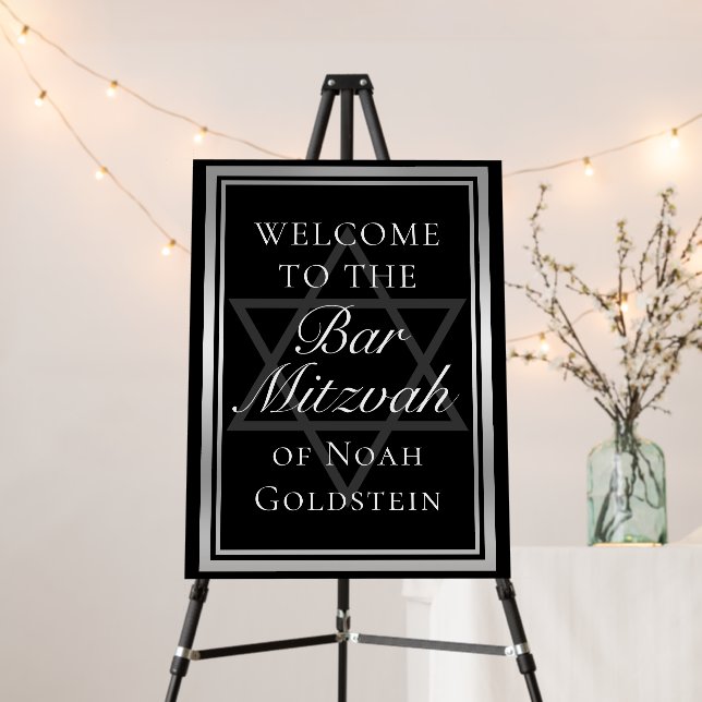 Silver Black Formal Bar Mitzvah Party Welcome Foam Board (In Situ (Stand))