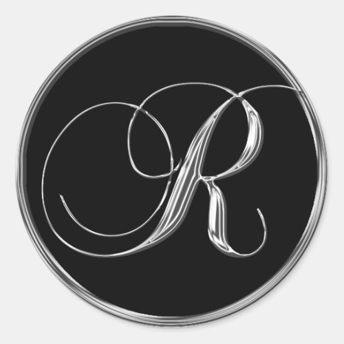 Silver Black Formal Wedding Invite Monogram R Seal