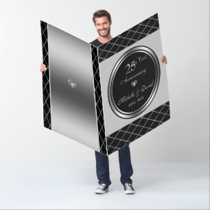 Silver & Black Geometric Shape Wedding Anniversary Card