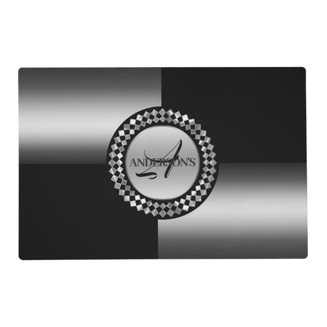Silver Black Geometric Shapes Paper Placemat (Front)
