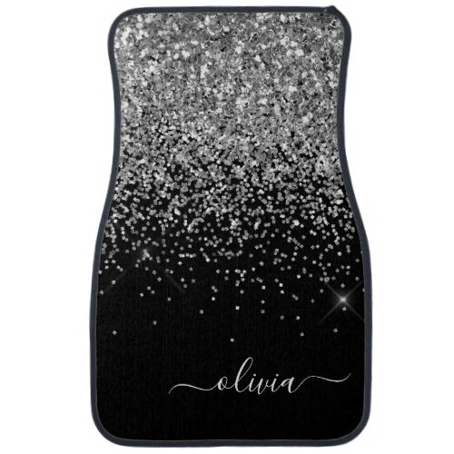 Silver Black Girly Glitter Sparkle Monogram Name C Car Floor Mat