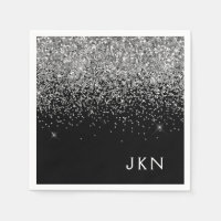 Silver Black Girly Glitter Sparkle Monogram Name