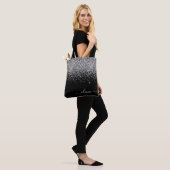Silver Black Girly Glitter Sparkle Monogram Name Tote Bag (On Model)