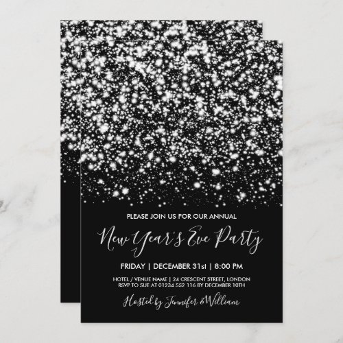 Silver  Black Glam New Years Eve Party Invitation