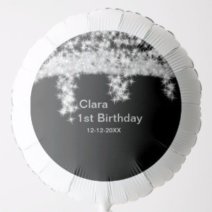 Silver black glitter add name birthday date year t balloon