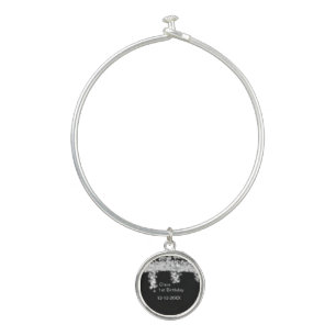 Silver black glitter add name birthday date year t bangle bracelet