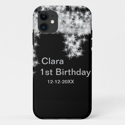 Silver black glitter add name birthday date year t iPhone 11 case