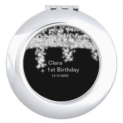 Silver black glitter add name birthday date year t compact mirror