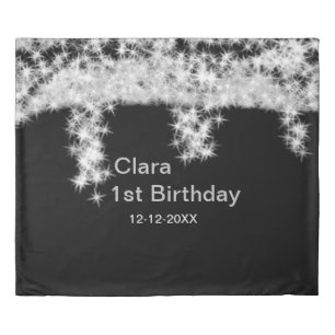 Silver black glitter add name birthday date year t duvet cover