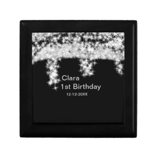 Silver black glitter add name birthday date year t gift box
