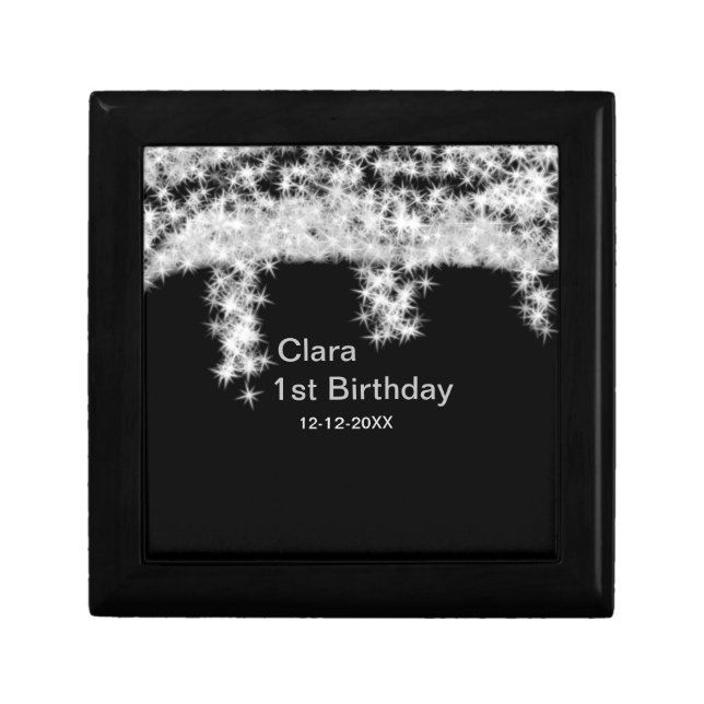 Silver black glitter add name birthday date year t gift box (Front)