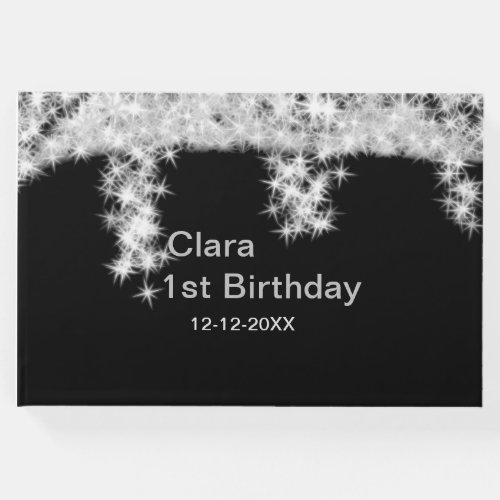 Silver black glitter add name birthday date year t guest book