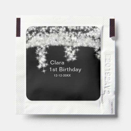 Silver black glitter add name birthday date year t hand sanitizer packet