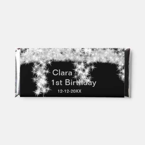 Silver black glitter add name birthday date year t hershey bar favors