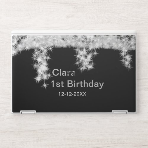 Silver black glitter add name birthday date year t HP laptop skin