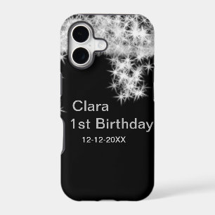 Silver black glitter add name birthday date year t iPhone 17 case