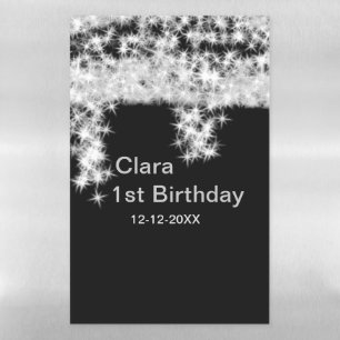 Silver black glitter add name birthday date year t magnetic dry erase sheet