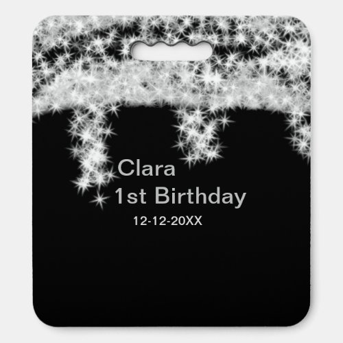 Silver black glitter add name birthday date year t seat cushion