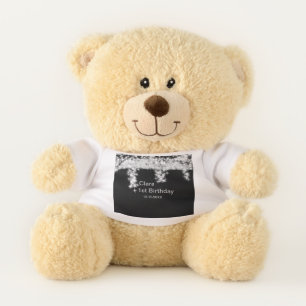 Silver black glitter add name birthday date year t teddy bear