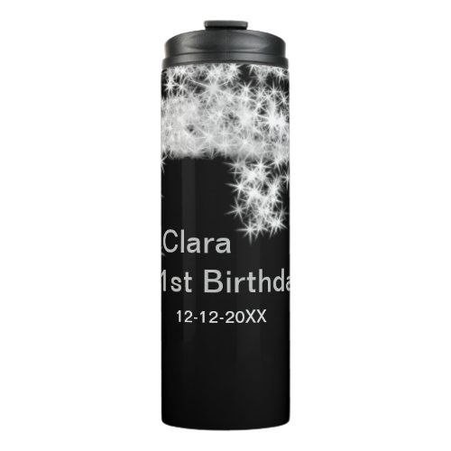 Silver black glitter add name birthday date year t thermal tumbler