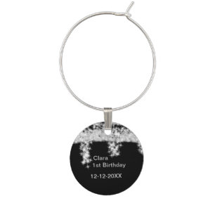 Silver black glitter add name birthday date year t wine charm