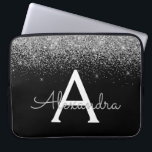 Silver Black Glitter and Sparkle Monogram Laptop Sleeve<br><div class="desc">Silver and Black Faux Glitter and Sparkle Elegant Monogram Case. This case can be customized to include your initial and first name.</div>