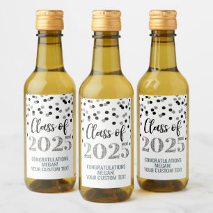 Silver Black Glitter Class of 2025 Graduation Wine Label