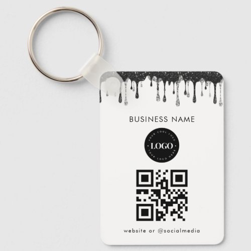 Silver Black Glitter Dripping Company Logo QR Code Keychain