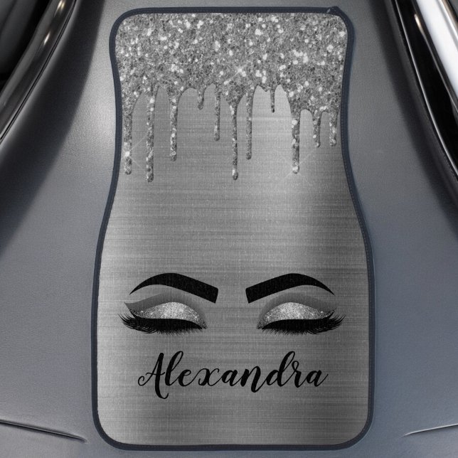 Silver Black Glitter Eyelashes Monogram Name Car F Floor Mat (Creator Uploaded)