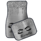 Silver Black Glitter Eyelashes Monogram Name Car Floor Mat Silver Black Glitter Eyelashes Monogram Name Car Floor Mat
