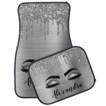 Silver Black Glitter Eyelashes Monogram Name Car Floor Mat Silver Black Glitter Eyelashes Monogram Name Car Floor Mat