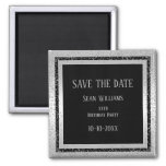 Silver &amp; Black Glitter Framed Man&#39;s Save The Date Magnet at Zazzle