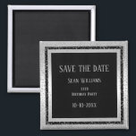 Silver & Black Glitter Framed Man's Save The Date Magnet<br><div class="desc">Elegant and classy silver and black glitter framed birthday Save The Date magnets for men. All text, font and text color is fully customizable to meet your requirements, if you would like help to customize your product or would like matching products, please contact me through my store and i will...</div>