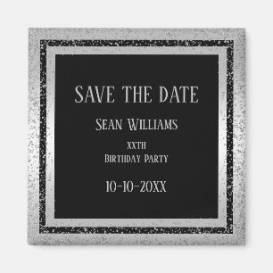 Silver & Black Glitter Framed Man's Save The Date Magnet