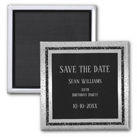 Silver & Black Glitter Framed Man's Save The Date Magnet