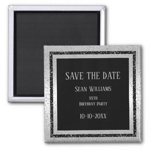 Silver  Black Glitter Framed Mans Save The Date Magnet