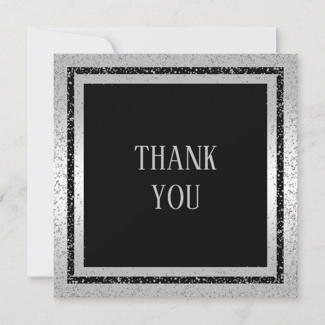 Silver & Black Glitter Framed Man's Thank You Card (Front)