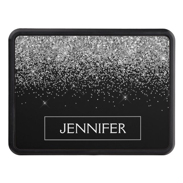 Silver Black Glitter Girly Monogram Name Hitch Cover (Front)