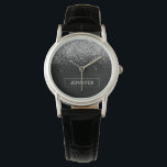 Silver Black Glitter Girly Monogram Name Watch<br><div class="desc">Black and Silver Sparkle Glitter Monogram Name Watch. This makes the perfect graduation,  birthday,  wedding,  bridal shower,  anniversary,  baby shower or bachelorette party gift for someone that loves glam luxury and chic styles.</div>