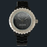 Silver Black Glitter Girly Monogram Name Watch<br><div class="desc">Black and Silver Sparkle Glitter Monogram Name Watch. This makes the perfect graduation,  birthday,  wedding,  bridal shower,  anniversary,  baby shower or bachelorette party gift for someone that loves glam luxury and chic styles.</div>