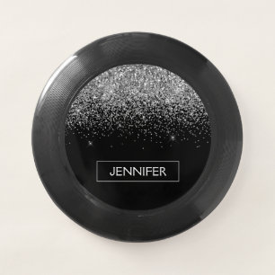 Silver Black Glitter Girly Monogram Name Wham-O Frisbee