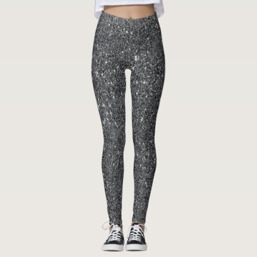 Silver Black Glitter Glam Leggings