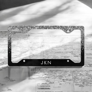 Silver Black Glitter Glam Monogram License Plate Frame